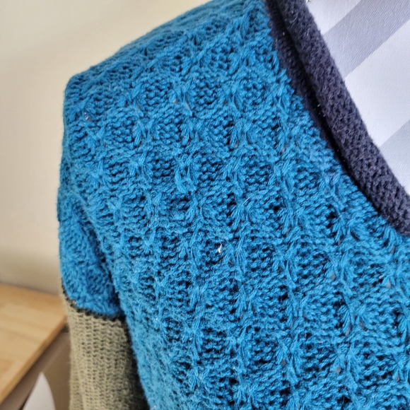 Womans Yarnworks Color Block Ramie Cotton Sweater Button V-Neck Size Large 12/14 - Picture 4 of 11